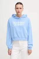 Bavlněná mikina Tommy Jeans dámská, modrá barva, s kapucí, s potiskem, DW0DW20306