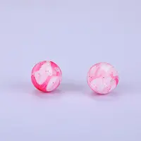 Printed Round with Flower Pattern Silicone Focal Beads