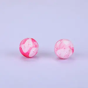 Printed Round with Flower Pattern Silicone Focal Beads