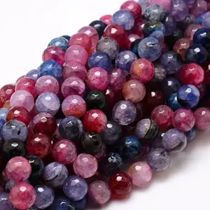 Dyed Natural Agate Faceted Round Beads Strands