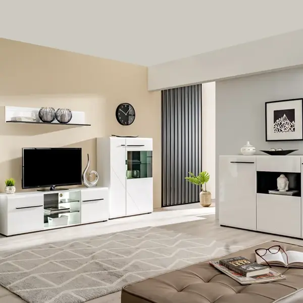 Obývací sestava s osvětlením heber - bílá/černá