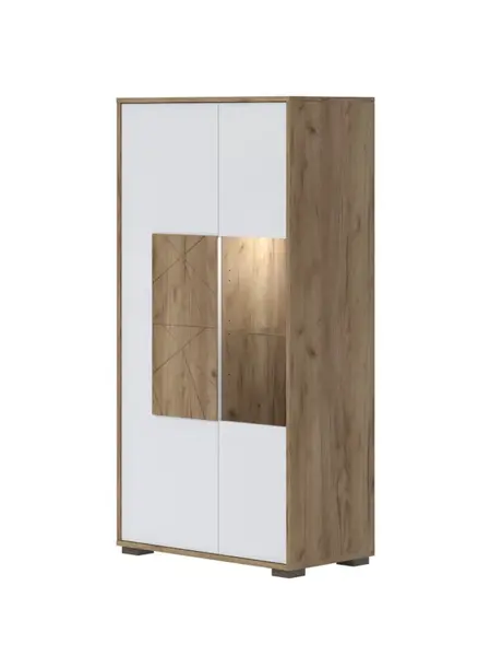 Vitrína s osvětlením freya - dub halifax/bílá