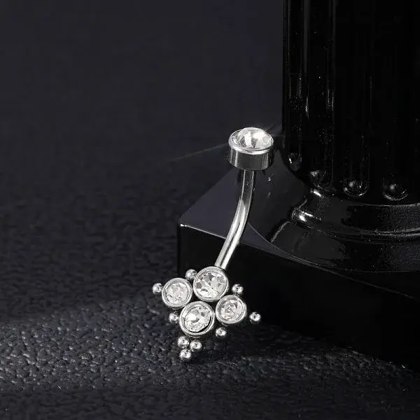 304 Stainless Steel Clear Cubic Zirconia Curved Barbell Belly Button Rings