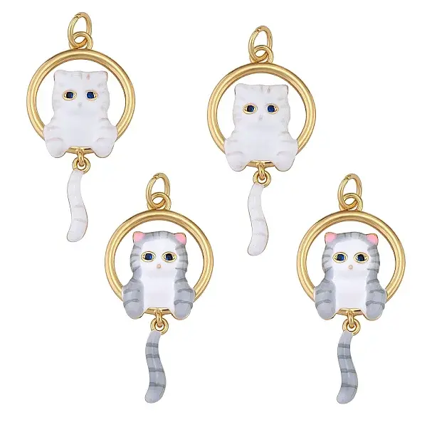 4Pcs 2 Colors Rack Plating Brass Enamel Pendants