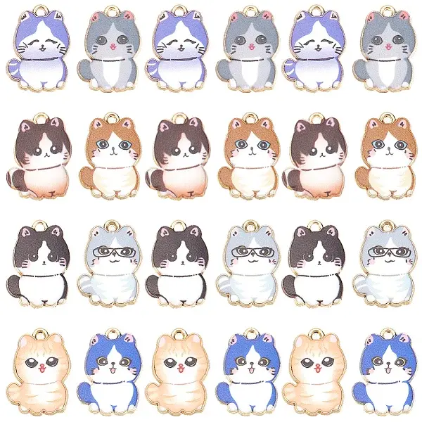 32Pcs 8 Styles Printed Enamel Alloy Pendants