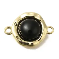 Brass Pave Black Glass Half Round Links Connector Charms