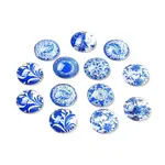 Blue and White Floral Printed Glass Cabochons