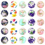 30Pcs 5 Styles Round with Flower Food Grade Eco-Friendly Silicone Beads