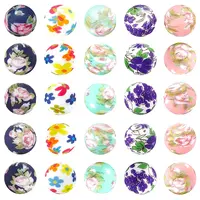 30Pcs 5 Styles Round with Flower Food Grade Eco-Friendly Silicone Beads