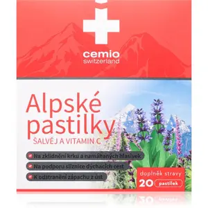 Cemio Alpské pastilky šalvěj a vitamín C lisované pastilky pro zklidnění sliznice dutiny ústní 20 ks