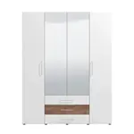 Čtyřdveřová šatní skříň se zrcadlem lilo-bílá/dub flagstaff - s led