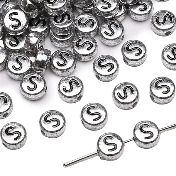 50Pcs Silver Plating Acrylic Beads
