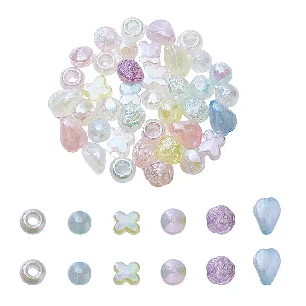 60Pcs 6 Style Plating Acrylic Beads