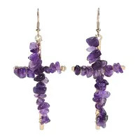 Natural Amethyst Cross Dangle Earrings