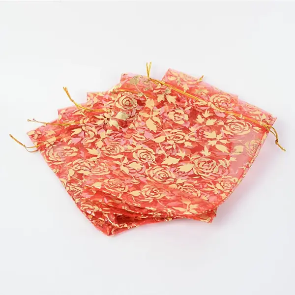 Rose Printed Organza Bags