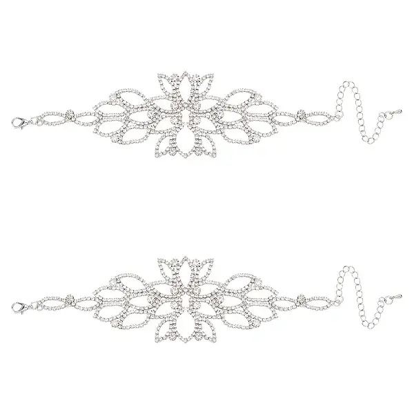 2Pcs Crystal Rhinestone Flower Link Bracelet