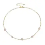 Cubic Zirconia Classic Tennis Necklace with Flower Links