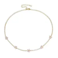 Cubic Zirconia Classic Tennis Necklace with Flower Links