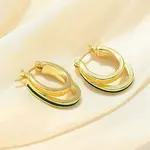 Two-layer Oval Brass Enamel Hoop Earrings