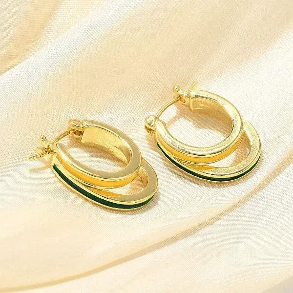 Two-layer Oval Brass Enamel Hoop Earrings