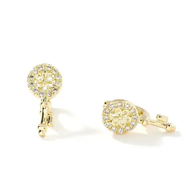 Chic Vintage Geometric Flower Brass Hoop Earrings