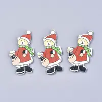 Christmas Theme Printed Natural Wood Cabochons