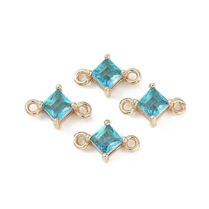 Brass Pave Glass Rhombus Links Connector Charms