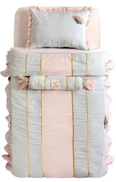 Přehoz přes postel 120cm ballerina s volánky - lososová/mint