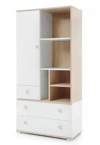 Široký regál vicki - bílá, dub biscuit