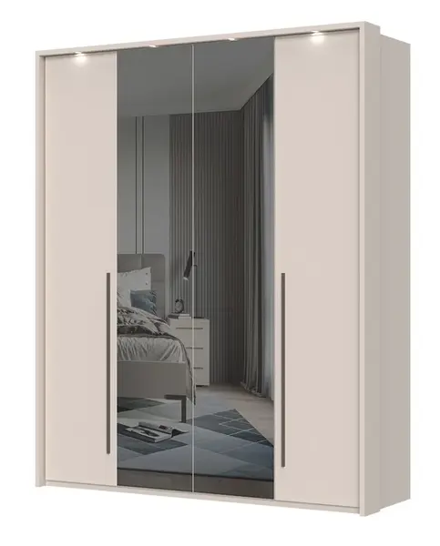 Čtyřdvéřová šatní skříň se zrcadlem a led osvětlením baptiste – béžová