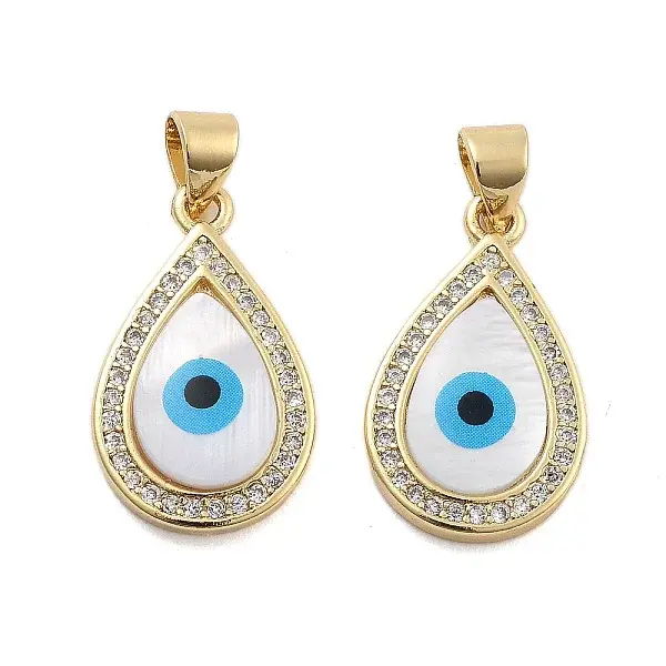 Brass Pave Cubic Zirconia With Shell And Enamel Pendants