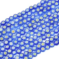 Handmade Millefiori Glass Flat Round Bead Strands