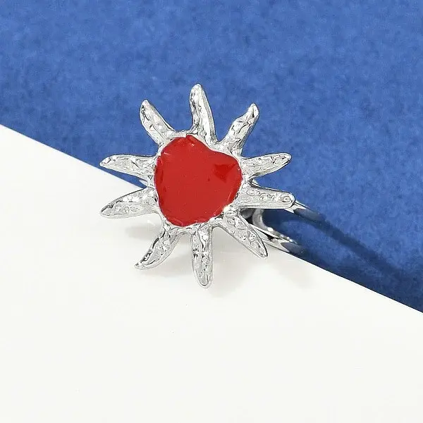 Heart Sun 304 Stainless Steel Enamel Finger Rings for Women