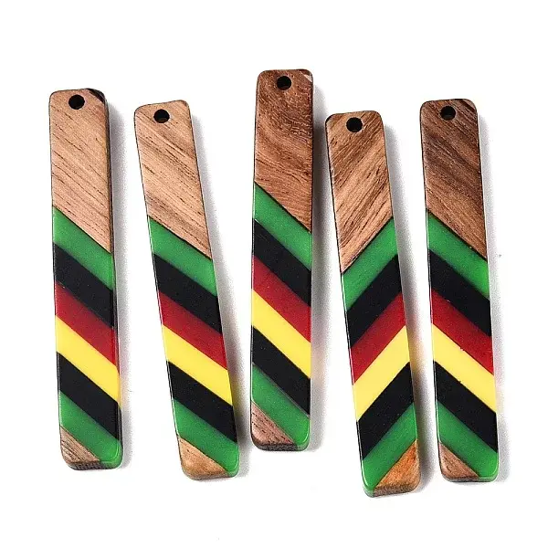 Jamaican Colour Epoxy Resin & Walnut Wood Pendants