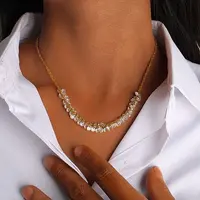 304 Stainless Steel Cable Chain Necklaces with Clear Cubic Zirconia Disc Cluster