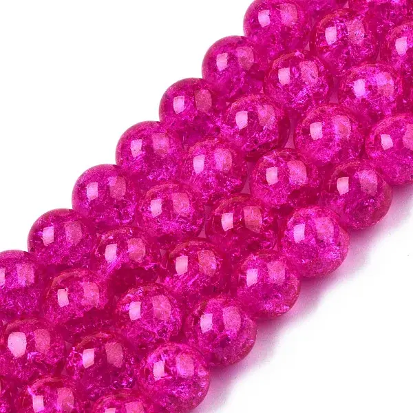 1Strand Fuchsia Transparent Crackle Glass Round Beads Strands