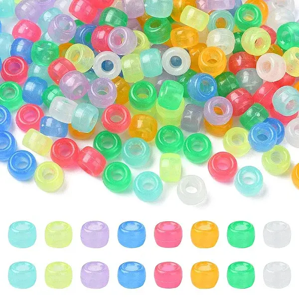 200Pcs 8 Colors Transparent & Luminous Plastic Beads