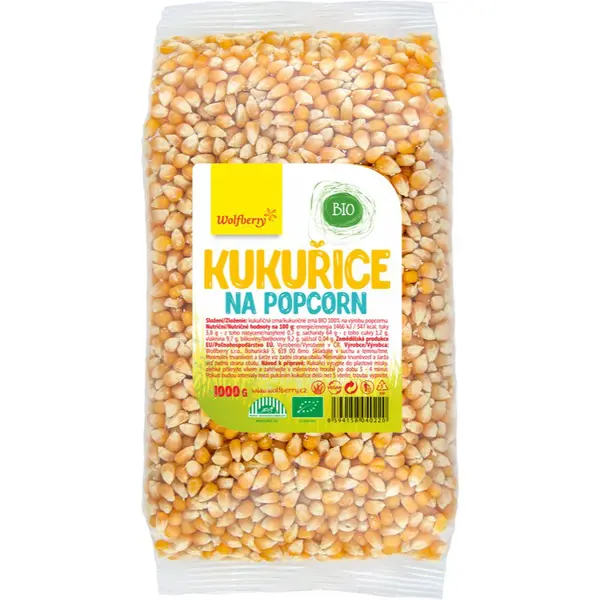 Wolfberry Kukuřice na popcorn BIO pro přípravu popcornu v BIO kvalitě 1000 g