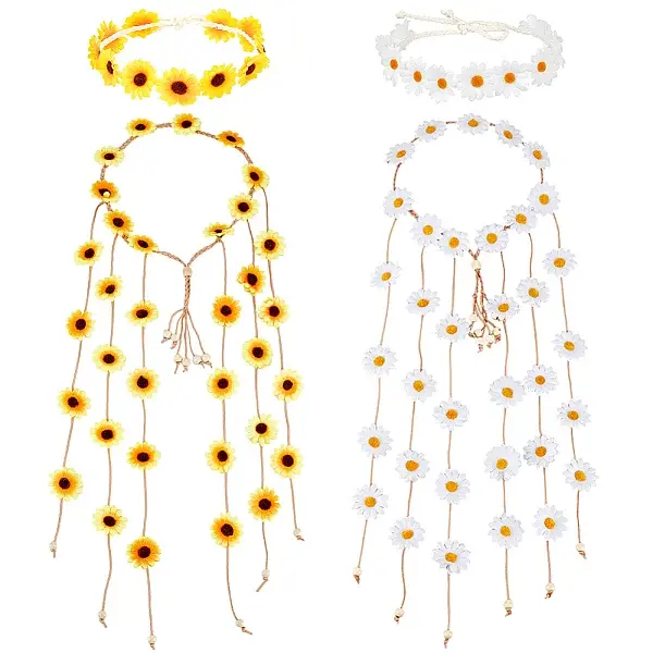 4Pcs 4 Styles Cloth Flower Hippie Headband Floral Crown