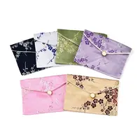 Plum Blossom Embroidery Silk Cloth Envelope Jewelry Storage Bags with Snap Button