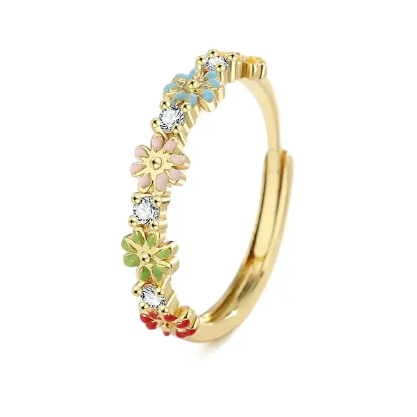 Adjustable Brass Micro Pave Cubic Zirconia Finger Rings for Women