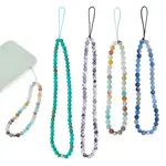 4Pcs 4 Style Round Acrylic Beads & Natural Gemstone Phone Hand Strap Chains