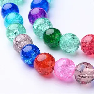 16 inch Mixed Color Round Crackle Glass Strands