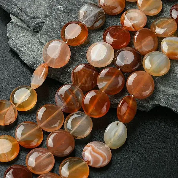 Flat Round Gemstone Natural Red Agate Stone Beads Strands