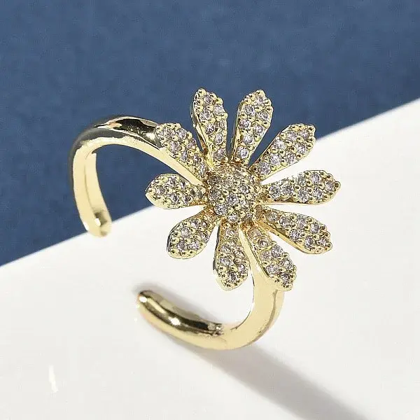 Brass Micro Pave Cubic Zirconia Cuff Open Rings