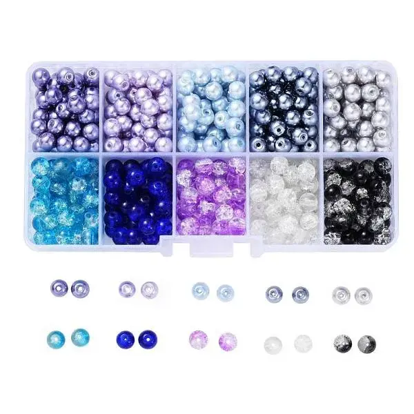 Mixed Baking Painted Crackle Glass & Glass Pearl Bead Sets