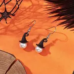 Halloween Theme Alloy Shell Pearl Hat Dangle Earrings