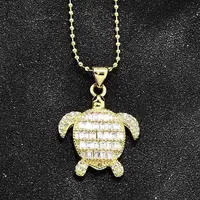 Summer Beach Brass Pave Cubic Zirconia Turtle Pendant Necklaces for Women