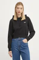 Mikina Tommy Jeans dámská, černá barva, s kapucí, hladká, DW0DW19908