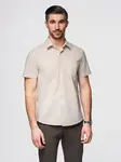 Ombre Men's short-sleeved linen-cotton shirt with pocket - beige